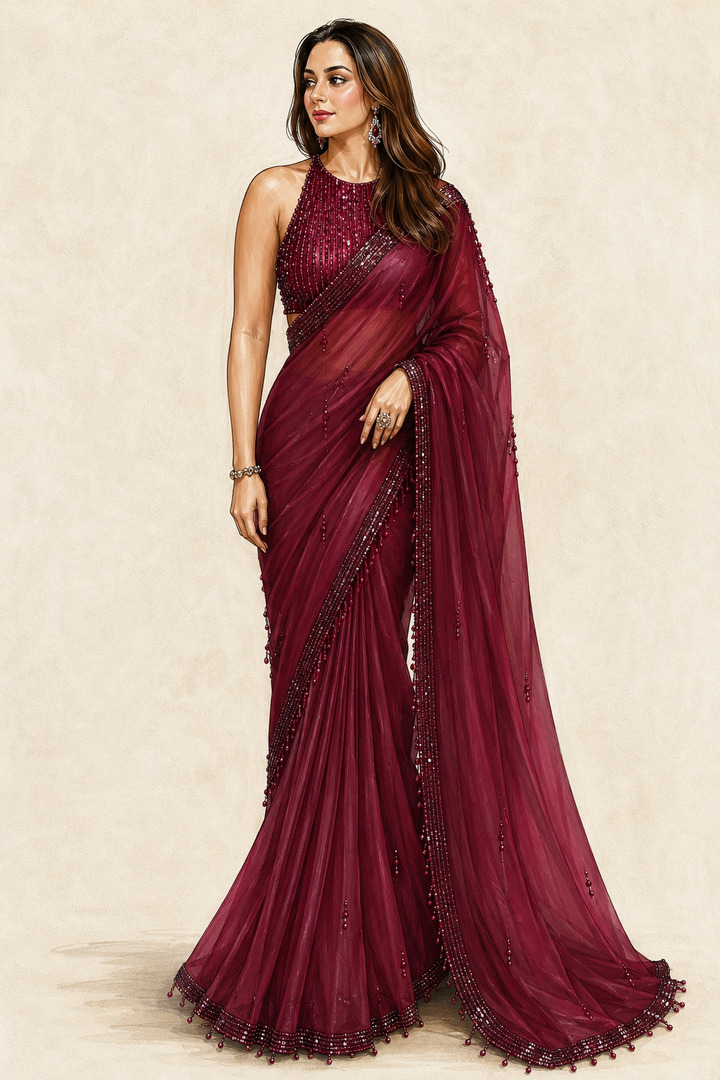BORDEAUX | PRE-PLEATED SAREE